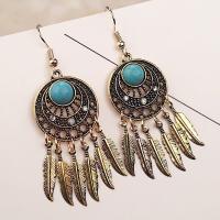 Zinc Alloy Tassel Earring with turquoise plated folk style & for woman & with rhinestone Sold By Pair