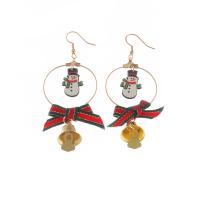 Zinc Alloy Drop Earring with Cloth Snowman gold color plated Christmas jewelry & for woman Sold By Pair