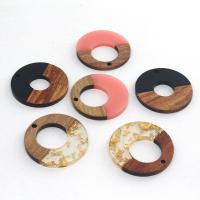 Resin Pendant, with Gold Foil & Wood, Donut, epoxy gel, DIY & hollow, multi-colored, Approx 100PCs/Bag, Sold By Bag