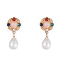 Zinc Alloy Stud Earring with Natural Stone & Plastic Pearl fashion jewelry & for woman nickel lead & cadmium free Sold By Pair