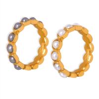 Titanium Steel Finger Ring with Shell Pearl Vacuum Ion Plating fashion jewelry & for woman 4.80mm Sold By PC