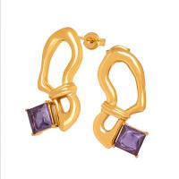 Boucle d'oreille Acier Titane, avec Pierre de verre, bijoux de mode & pour femme, plus de couleurs à choisir, 14x24x2.80mm, Vendu par paire