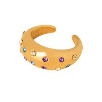 Titanium Čelik Finger Ring, s češki, modni nakit & za žene, više boja za izbor, 9mm, Veličina:7, Prodano By PC
