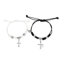 Tibetan Style Bracelet, with Wax Cord, Cross, 2 pieces & Unisex & with rhinestone, nickel, lead & cadmium free, Length:Approx 4.92 Inch, Approx 5.51 Inch, Sold By Set