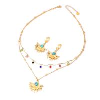 Jewelry Sets, Titanium Steel, with turquoise, with 1.97inch extender chain, plated, Double Layer & different styles for choice & micro pave cubic zirconia & for woman, golden, 26*41mm,26mm, Length:Approx 15.75 Inch, Approx 17.72 Inch, Sold By PC