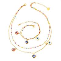 Evil Eye Jewelry Set, Titanium Steel, with 2.36inch,1.77inch extender chain, plated, Double Layer & different styles for choice & for woman & epoxy gel, golden, Length:Approx 15.55 Inch, Approx 17.13 Inch, Approx 6.3 Inch, Sold By PC