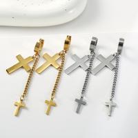 Huggie Hoop Drop Earring 304 Stainless Steel Cross Vacuum Ion Plating fashion jewelry & for woman Sold By PC