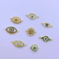 Evil Eye Connector Brass plated DIY & micro pave cubic zirconia nickel lead & cadmium free Sold By Bag