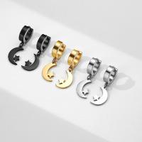 Huggie Hoop Drop Earring 304 Stainless Steel Moon and Star Vacuum Ion Plating fashion jewelry & for woman Sold By Pair