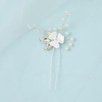 Hair Stick Zinc Alloy with Crystal & Plastic Pearl silver color plated fashion jewelry & for woman silver color nickel lead & cadmium free Sold By PC