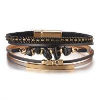 PU Leather Cord Bracelets with Natural Gravel & Brass gold color plated fashion jewelry & for man Length 19 cm Sold By PC