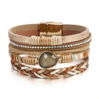 PU Leather Cord Bracelets, with Resin & Brass & Tibetan Style, gold color plated, vintage & Unisex, more colors for choice, Length:Approx 20 cm, Sold By PC