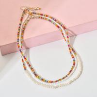 Glass Seed Beads Necklace, Seedbead, with 5cm extender chain, Bohemian style & for woman, more colors for choice, Length:45 cm, Sold By PC