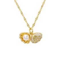 Edelstahl Schmuck Halskette, 304 Edelstahl, mit Kunststoff Perlen, Schale, Modeschmuck & Micro pave Zirkonia & für Frau, goldfarben, Länge ca. 47 cm, verkauft von PC