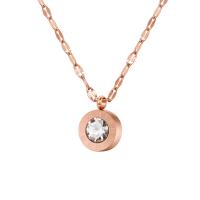 Nerezová ocel šperky náhrdelník, 304 Stainless Steel, s Cubic Zirconia, Flat Round, módní šperky & pro ženy, růže zlatá barva, 10mm, Délka Cca 47 cm, Prodáno By PC