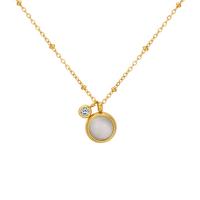 Stainless Steel Jewelry Necklace, 304 Stainless Steel, with Cats Eye, with 5cm extender chain, Flat Round, Vacuum Ion Plating, fashion jewelry & for woman & with rhinestone, golden, 11mm, Length:40 cm, Sold By PC