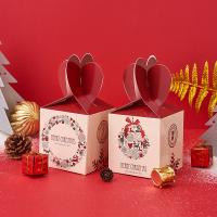 Saco de presentes de natal, papel, Praça, aleatoriamente enviado & Design de Natal, cores misturadas, 85x85x90mm, vendido por PC