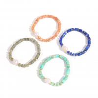 Gemstone Armbånd, Natursten, med Ferskvandsperle & Messing, forgyldt, mode smykker, flere farver til valg, Længde 16 cm, Solgt af PC