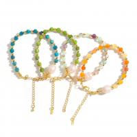 Gemstone Bracelets Natural Stone with Freshwater Pearl & Brass plated fashion jewelry Length 16 cm Sold By PC