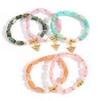 Gemstone Bracelets Natural Stone with Freshwater Pearl & Brass plated fashion jewelry Length 16 cm Sold By PC