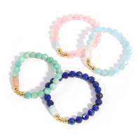 Gemstone Bracelets, Natural Stone, with Brass, plated, fashion jewelry, more colors for choice, Length:16 cm, Sold By PC