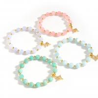 Gemstone Bracelets Natural Stone with Brass plated fashion jewelry & with rhinestone Length 16 cm Sold By PC