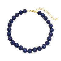 Natural Gemstone Necklace with Brass with 9cm extender chain Round plated fashion jewelry blue Length 36 cm Sold By PC
