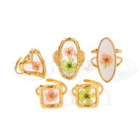 Stainless Steel Finger Ring 304 Stainless Steel with Dried Flower plated fashion jewelry & enamel golden Sold By PC
