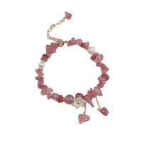 Quartz Bracelets Strawberry Quartz with Freshwater Pearl & Brass with 5cm extender chain Flower plated fashion jewelry Length 16.5 cm Sold By PC
