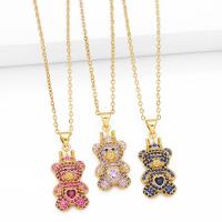Cubic Zircon Micro Pave Brass Necklace, with 5cm extender chain, Bear, plated, fashion jewelry & micro pave cubic zirconia, more colors for choice, nickel, lead & cadmium free, 30x13mm, Length:45 cm, Sold By PC