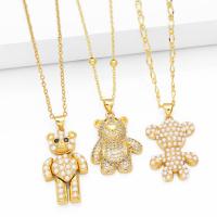 Cubic Zircon Micro Pave Brass Necklace with Plastic Pearl with 5cm extender chain Bear plated fashion jewelry & micro pave cubic zirconia nickel lead & cadmium free Length 45 cm Sold By PC