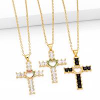 Cubic Zircon Micro Pave Brass Necklace, with 5cm extender chain, Cross, plated, fashion jewelry & micro pave cubic zirconia, more colors for choice, nickel, lead & cadmium free, 34x23mm, Length:45 cm, Sold By PC