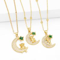 Cubic Zircon Micro Pave Brass Necklace with 5cm extender chain Moon plated fashion jewelry & micro pave cubic zirconia nickel lead & cadmium free Length 45 cm Sold By PC
