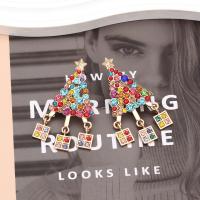 Christmas Earrings Zinc Alloy Christmas Tree Christmas Design & fashion jewelry & for woman & with rhinestone multi-colored nickel lead & cadmium free Sold By Pair