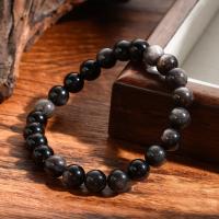 Bracelets de pierres précieuses, fil élastique, avec Argent-Obsidienne, bijoux de mode & unisexe & normes différentes pour le choix, Vendu par PC