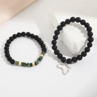 Gemstone Bracelets, Elastic Thread, with Lava, handmade, 2 pieces & fashion jewelry, Length:Approx 18 cm, Sold By Set