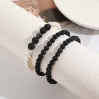 Gemstone Bracelets, Elastic Thread, with Lava, handmade, three pieces & fashion jewelry & for man, Length:Approx 18 cm, Sold By Set