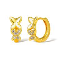 Cubic Zirconia Micro Pave Brass Earring, Butterfly, real gold plated, micro pave cubic zirconia & for woman, golden, Sold By Pair