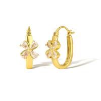Boucles d'oreilles en laiton zircon cubique pavent, Plaqué d'or, pavé de micro zircon & pour femme, doré, Vendu par paire