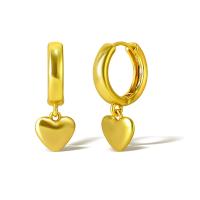 Huggie Hoop Drop Earring Brass Heart real gold plated for woman golden Sold By Pair