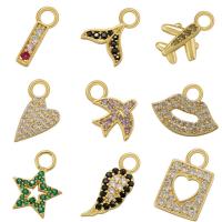 Cubic Zirconia Micro Pave Brass Pendant, real gold plated, DIY & different styles for choice & micro pave cubic zirconia, more colors for choice, Sold By PC