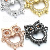 Cubic Zirconia Micro Pave Brass Connector Owl plated DIY & micro pave cubic zirconia Approx 1.3mm Sold By PC