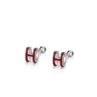 925 Sterling Silver Stud Earring, Letter H, for woman & enamel, more colors for choice, 4.90x6.30mm, Sold By Pair