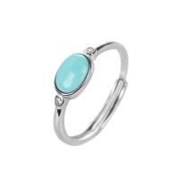 Natural Turquoise Cuff Finger Ring with 925 Sterling Silver silver color plated adjustable & for woman US Ring Sold By PC