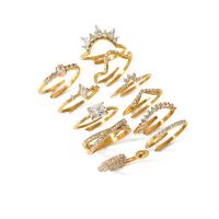304 rostfritt stål Cuff finger ring, 18K guldpläterad, olika stilar för val & micro bana cubic zirconia & för kvinna, Storlek:7, Säljs av PC