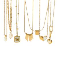 Acier inoxydable 304 collier, avec perle de plastique, avec 2inch chaînes de rallonge, Placage de couleur d'or, styles différents pour le choix & pour femme, Longueur:Environ 15.7 pouce, Vendu par PC
