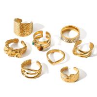 304 rostfritt stål Finger Ring, med Natursten & Plast Pearl, guldfärg pläterade, olika stilar för val & micro bana cubic zirconia & för kvinna, Storlek:7, Säljs av PC