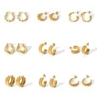 304 Stainless Steel Stud Earring, with Plastic Pearl, gold color plated, different styles for choice & for woman, 13-32mm, Sold By Pair