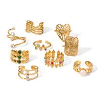 304 rozsdamentes acél Mandzsetta Finger Ring, -val Természetes kő & Műanyag Pearl, arany színű aranyozott, különböző stílusokat a választás & mikro egyengetni cirkónia & a nő & zománc, Méret:6-8, Által értékesített PC