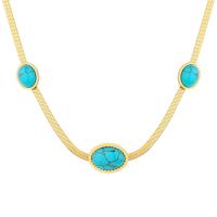 Titanium Steel Necklace, with turquoise, gold color plated, snake chain & different styles for choice & for woman, Length:Approx 18 Inch, Sold By PC